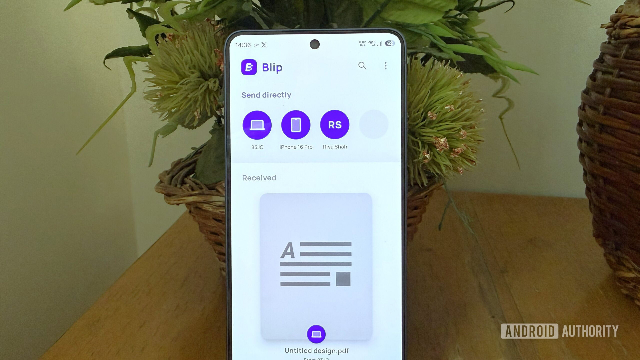 Android phone on showing Blip file transfer app