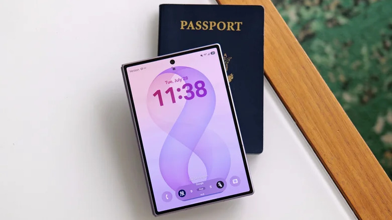 Samsung Galaxy Z Fold 8 sitting on top of a passport.