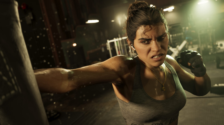 Lucia hitting a punching bag in Grand Theft Auto 6