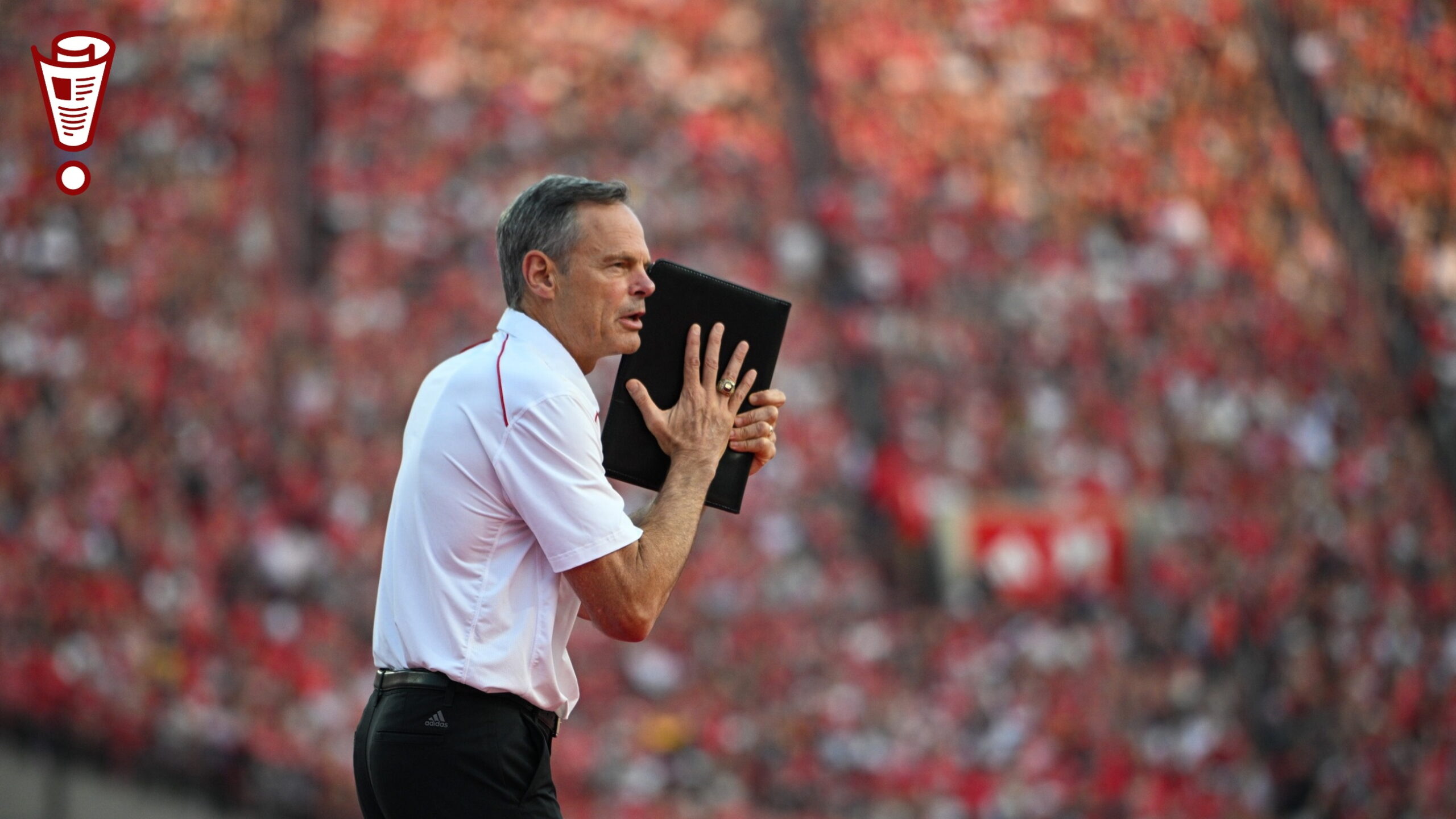 Head coach John Cook of the Nebraska Cornhuskers signals to the server during the game against the Omaha Mavericks at Memorial Stadium on August 30, 2023 in Lincoln, Nebraska. (Photo by Steven Branscombe/Getty Images)