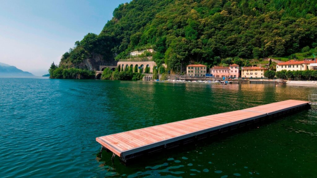 A photo of a pontoon at Dongo on Lake Como from 2011.