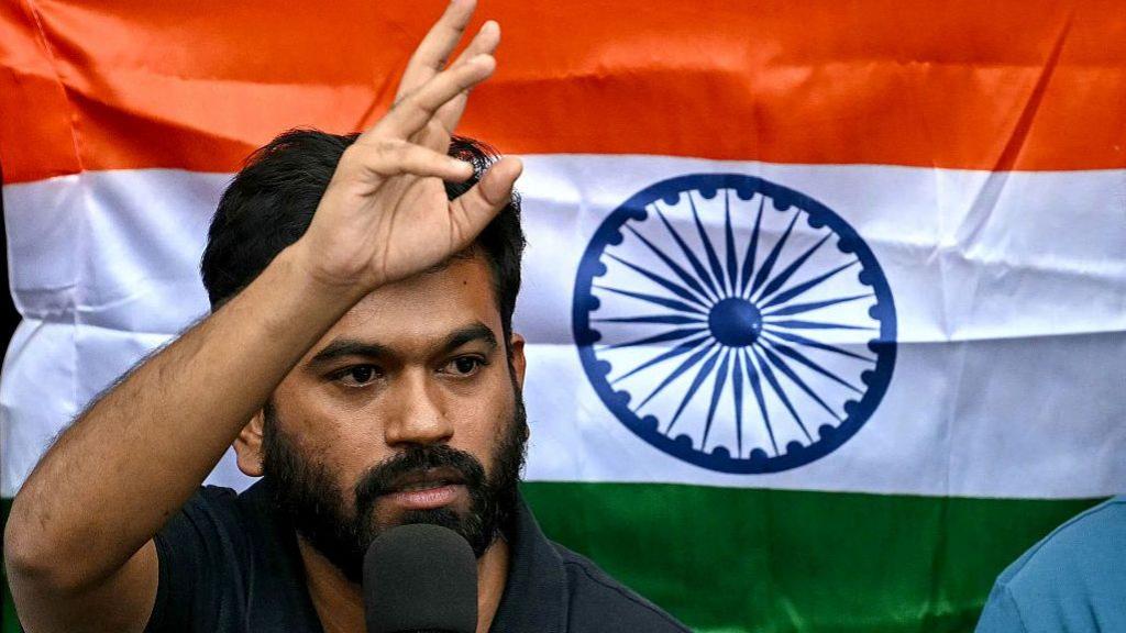 Cockroach Janta Party (CJP) founder Abhijeet Dipke speaks during a press conference in New Delhi on October 15, 2026 amid ongoing protests against India's Chief Election Commissioner Gyanesh Kumar over alleged voter roll irregularities linked to the "special intensive revision" (SIR).