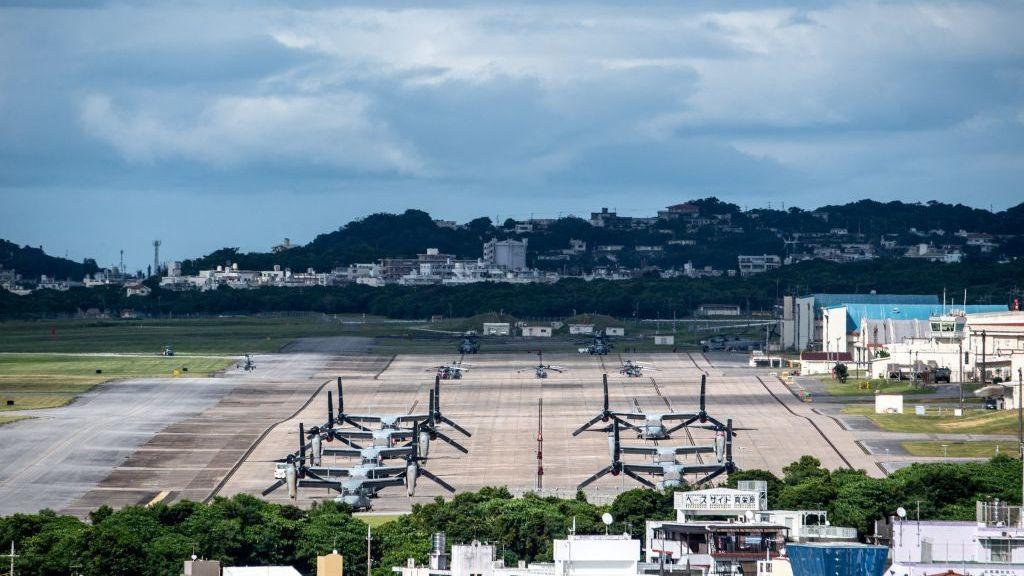An aerial view of the US Marine Corps Air Station Futenma in Okinawa, Japan