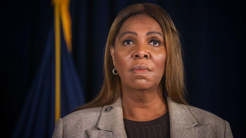 New York Attorney General Letitia James photographed during a news conference where she is appointed special prosecutor in the Cornell University rape case, in October 2026