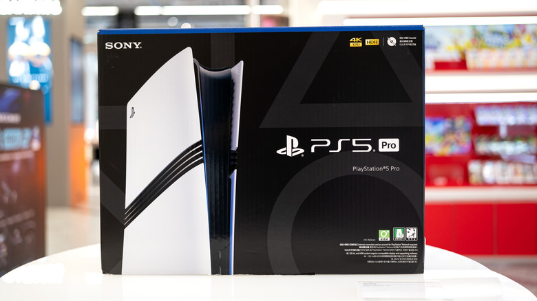 A PS5 Pro console box on display at a store